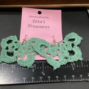 Earrings Mint Green Butterfly Crocheted Crochet Hand Crafted